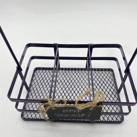 Metal Basket Utensil Condiments Holder Caddy 3 Compartment Purple Picnic Crafts‎ - Picture 3 of 9